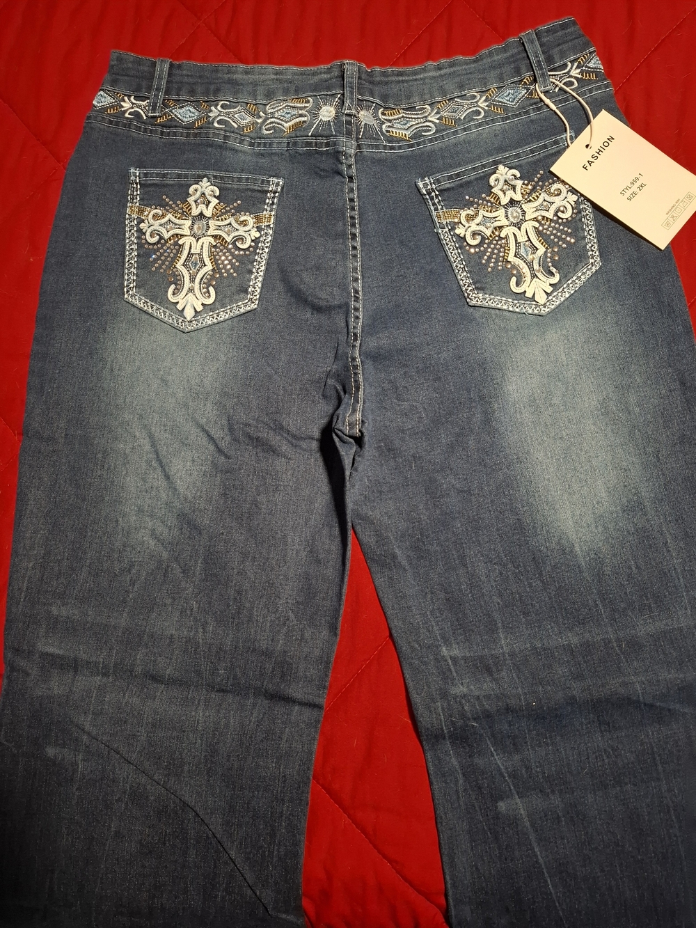 ROMWE Dark Blue Boot Cut Jeans with Embroidered Pockets